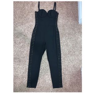 Laced Detail Sweetheart Bust Black Romper